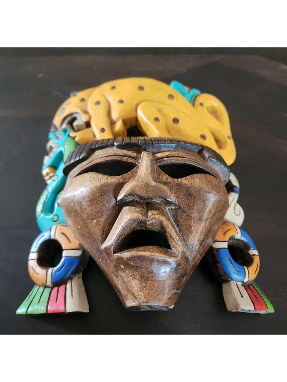 EUC Colorful brown colorful african wooden mask 8.5 x 8 x 2.5 A3